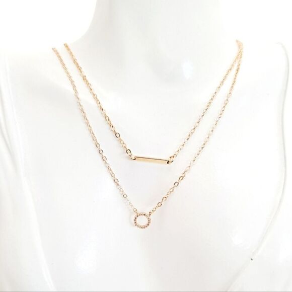💖 2/$30 Gold Statement Layered dainty bar & rhinestone ring pendants Necklace - Picture 6 of 12